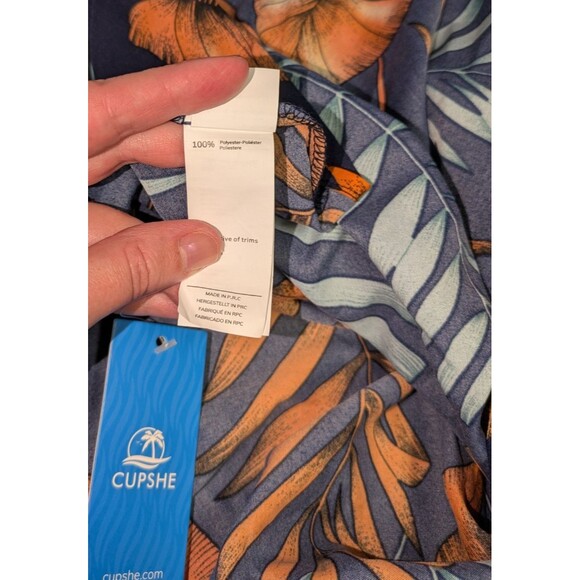 Cupshe Dress M Women's Blue Tropical Vneck Sleeveless Crochet A Line Mini Woven - Picture 8 of 9